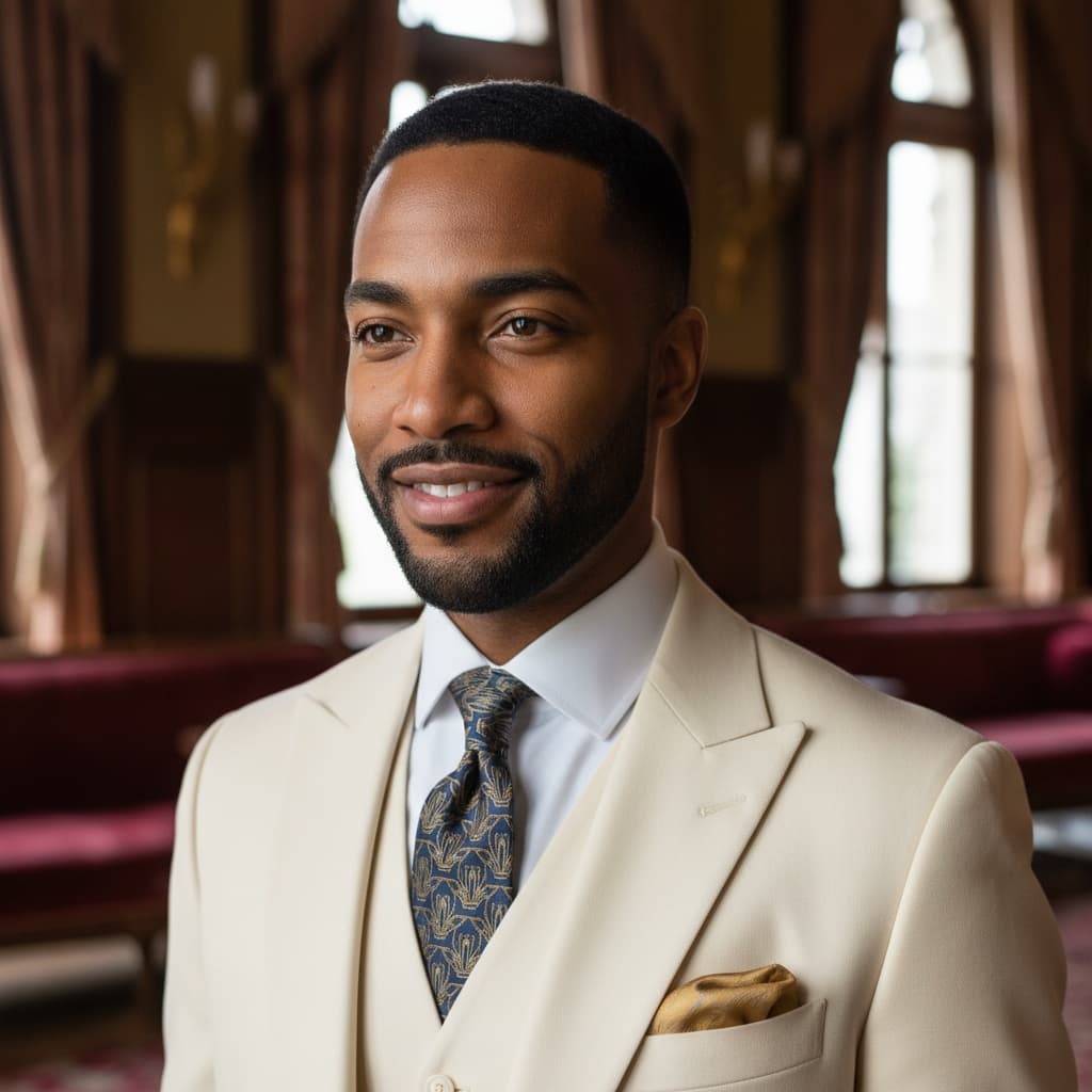 slim black man gatsby mansion closeup 16721281