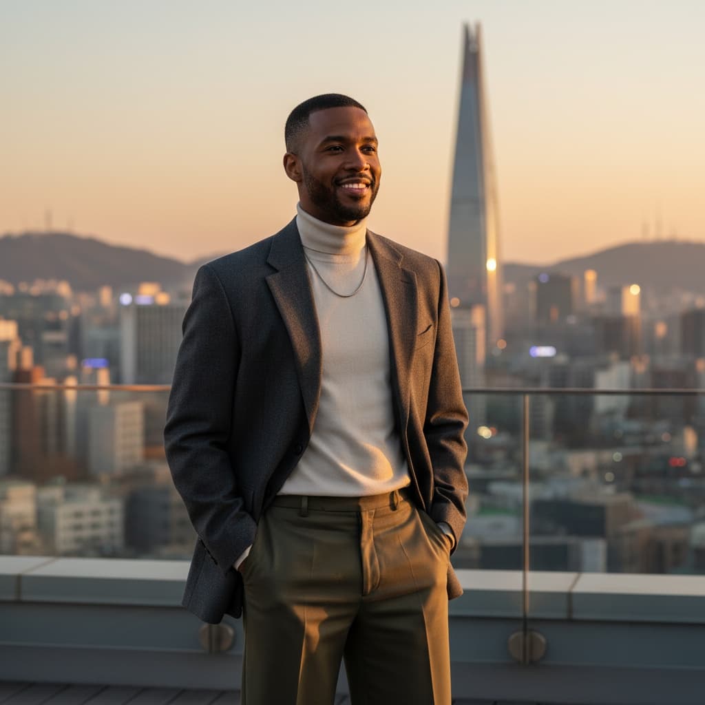 slim black man lotte tower skyline rooftop 29215288