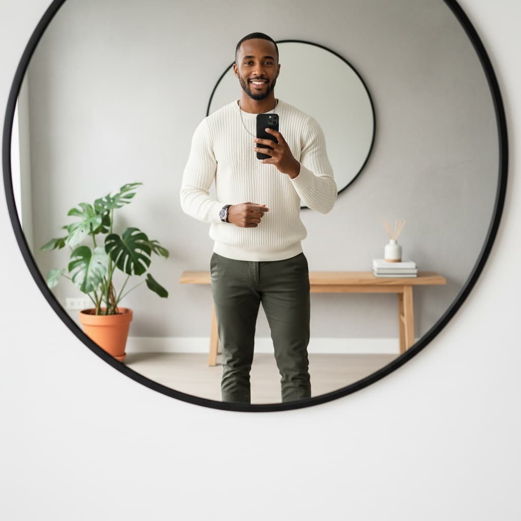 slim black man mirror selfie outfit check 98928299