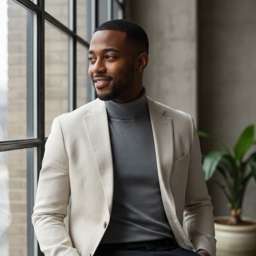 slim black man natural window light 34977483