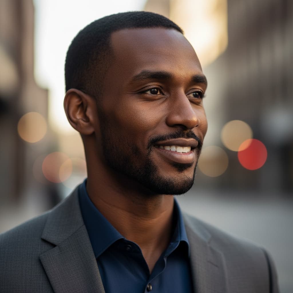 slim black man side angle thoughtful profile 55246154