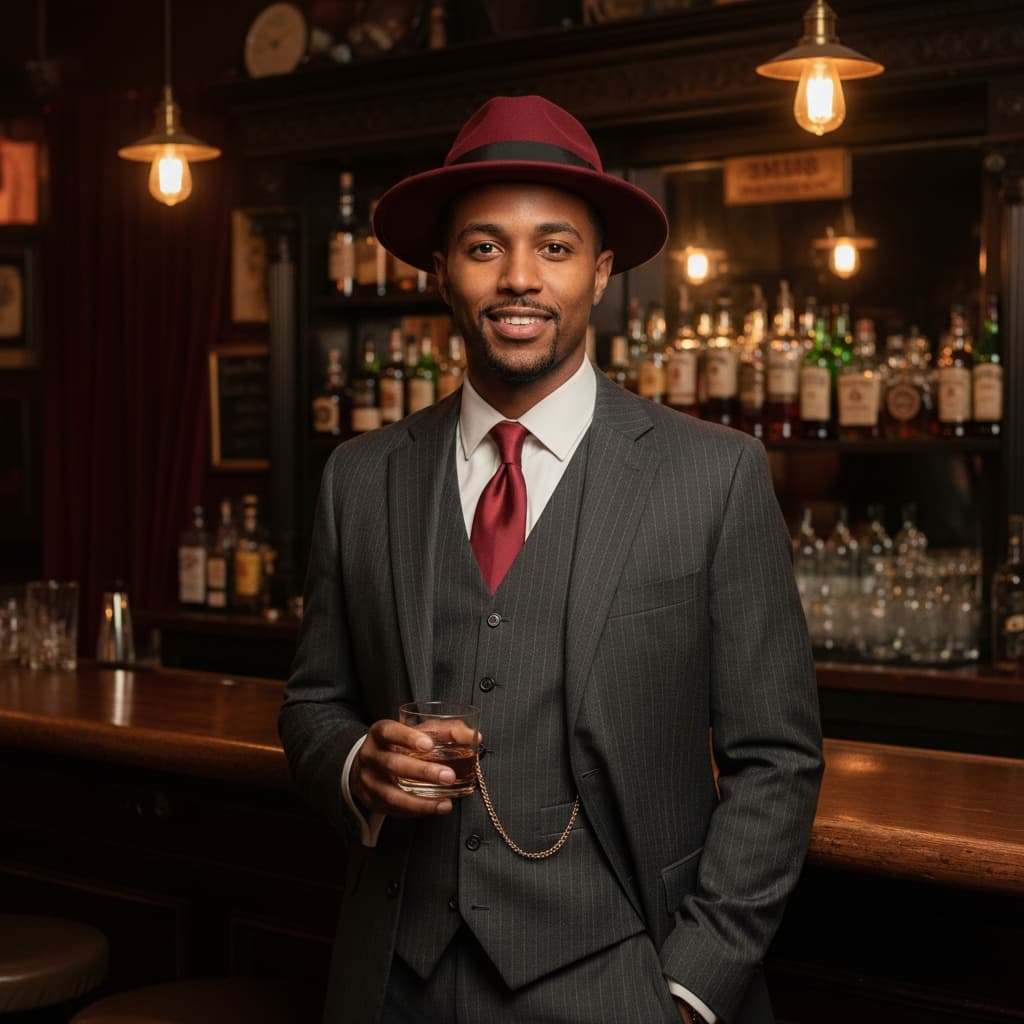 slim black man speakeasy bar full body 85975204