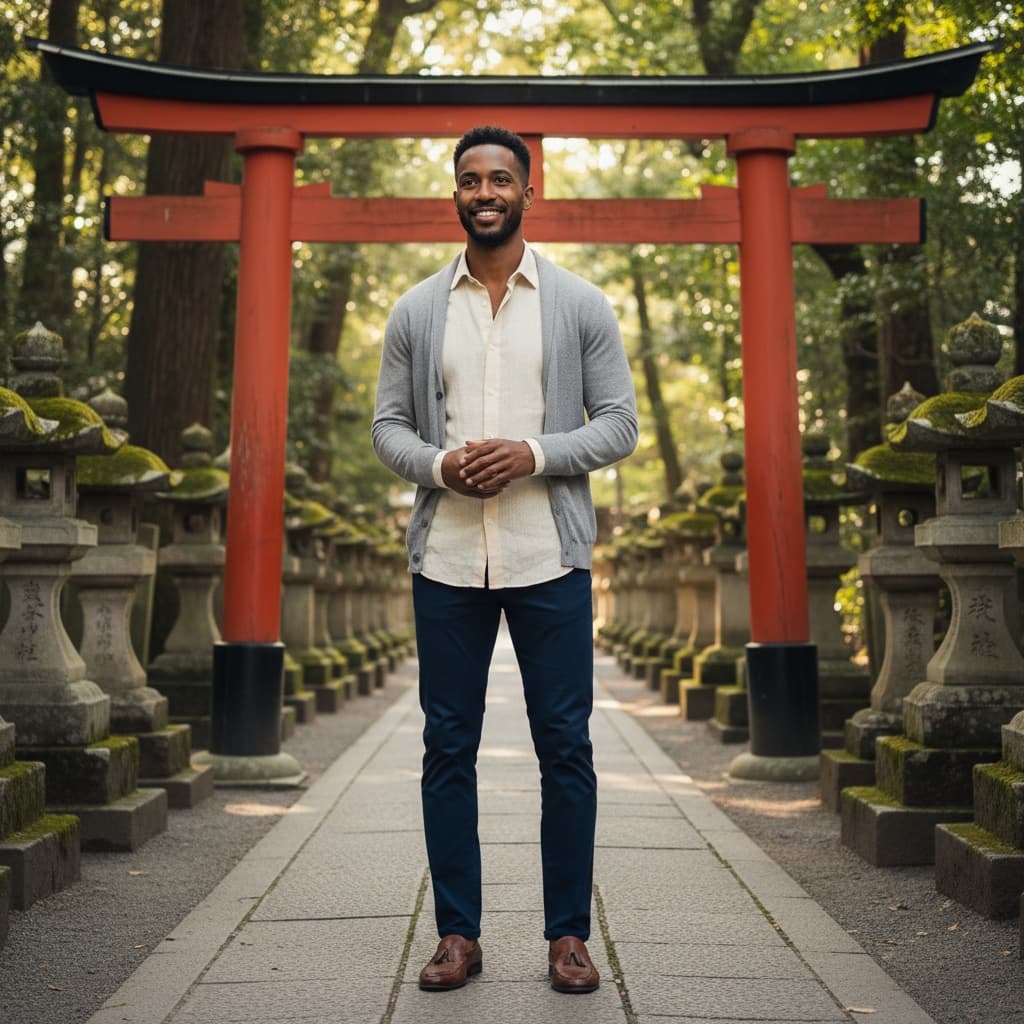 slim black man traditional torii gate 42211309