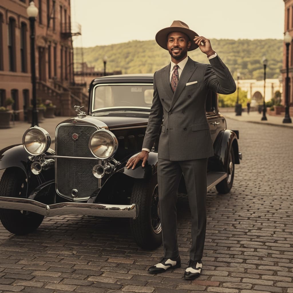 slim black man vintage automobile outdoor 95864406