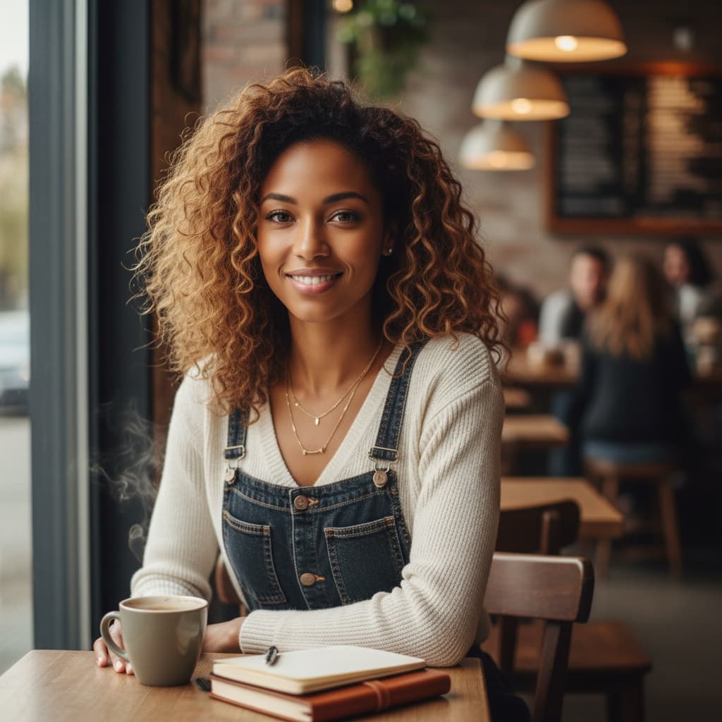 slim black woman coffee shop casual setting 45118121
