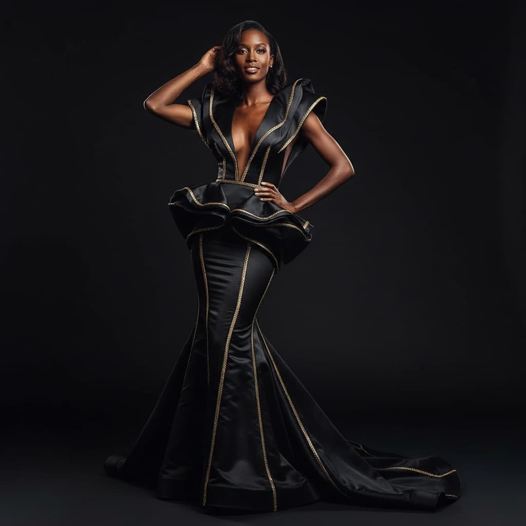 slim black woman dramatic black background 96066484