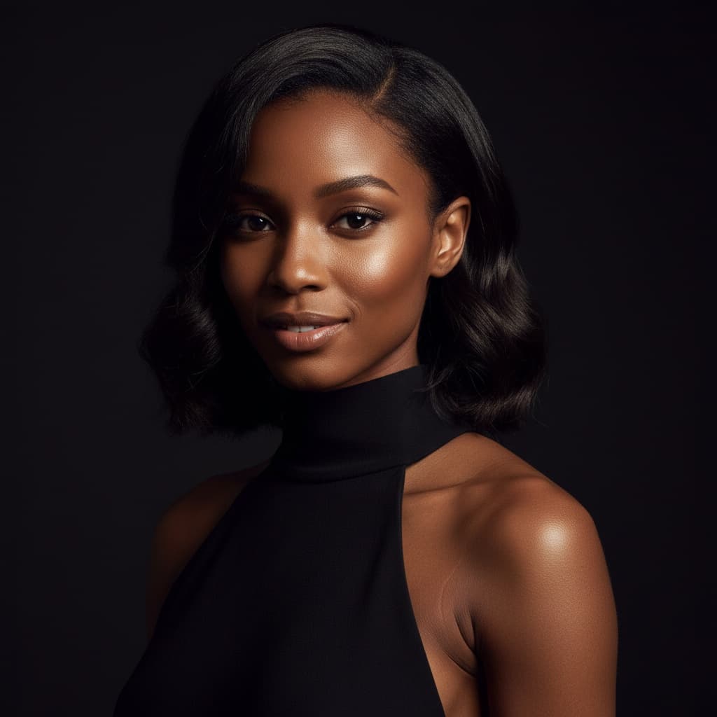 slim black woman dramatic low key portrait 53417569