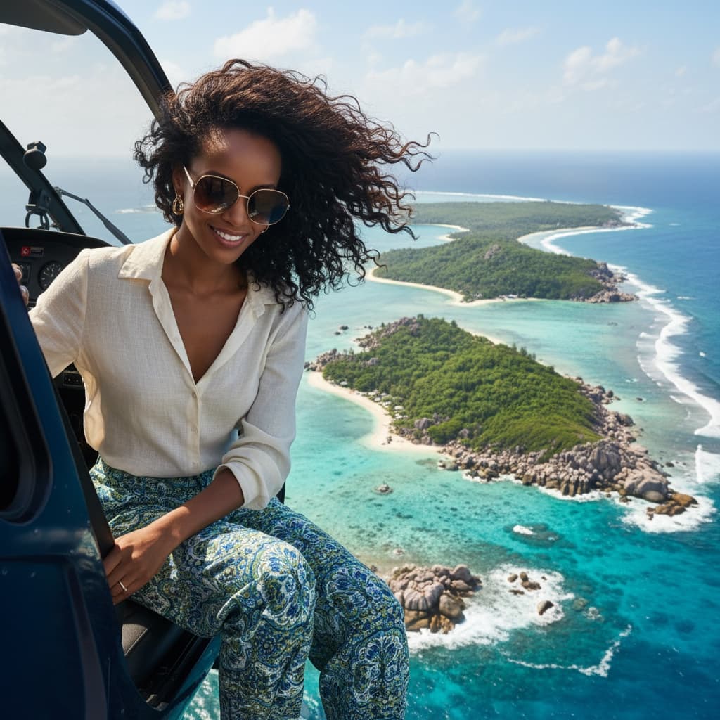 slim black woman helicopter aerial island view 22689632