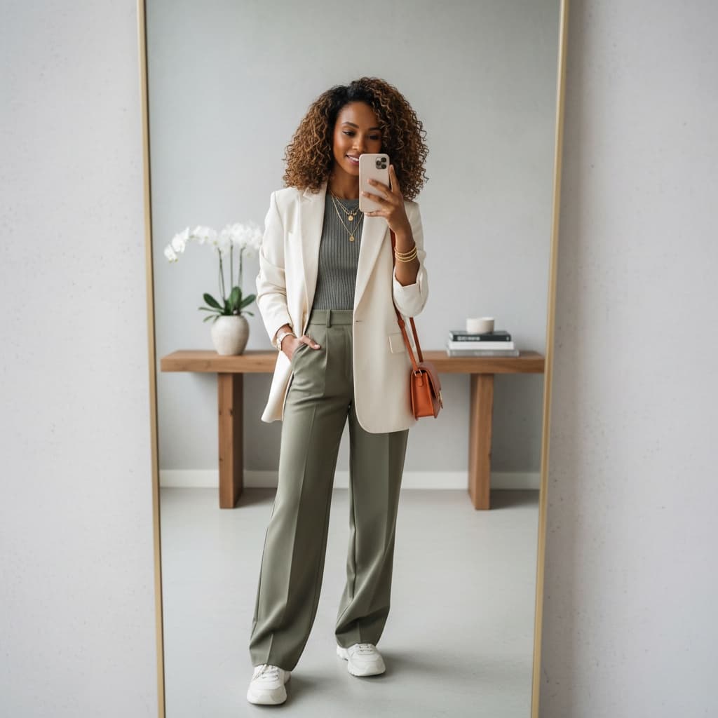 slim black woman mirror selfie outfit check 85361993