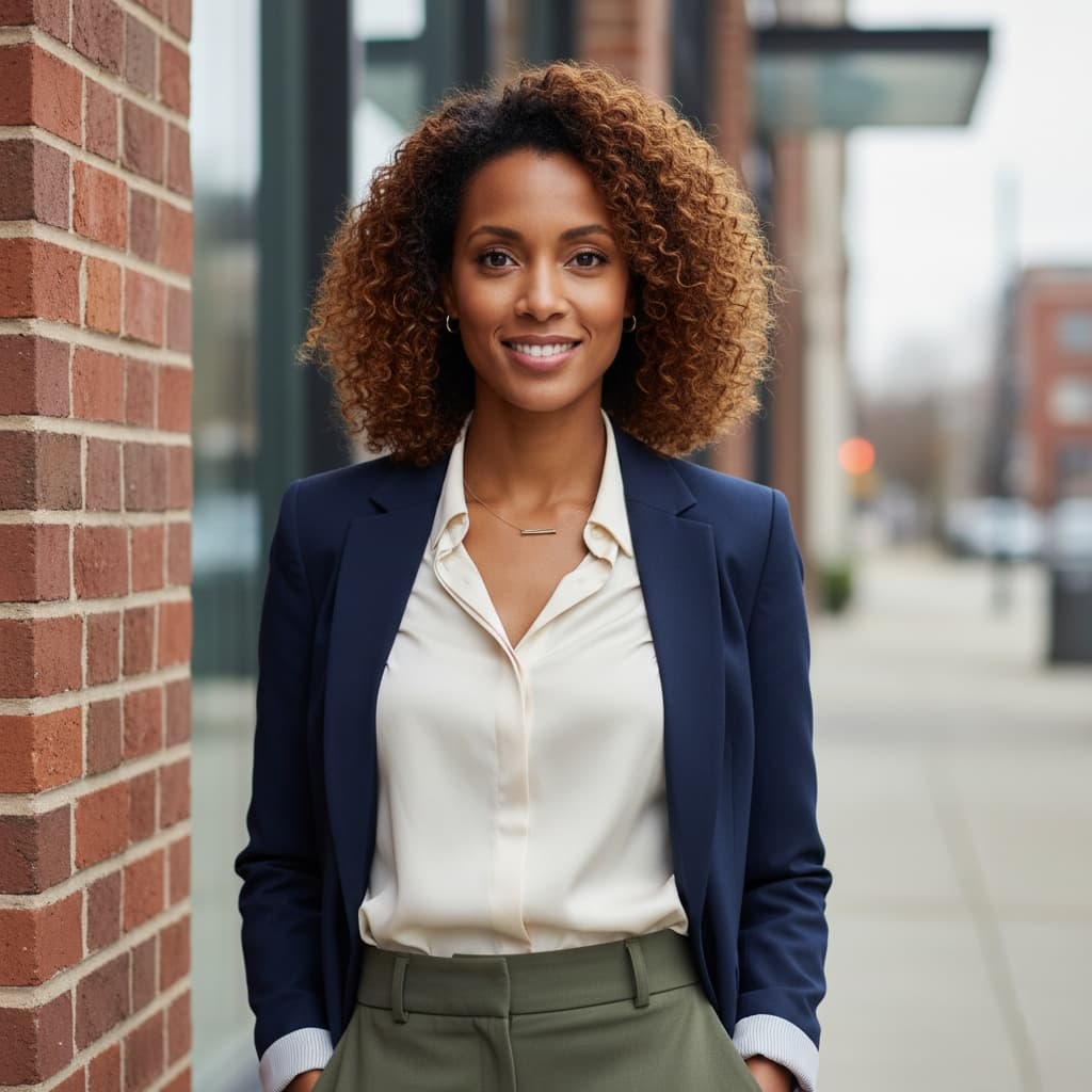 slim black woman outdoor urban backdrop 52819098
