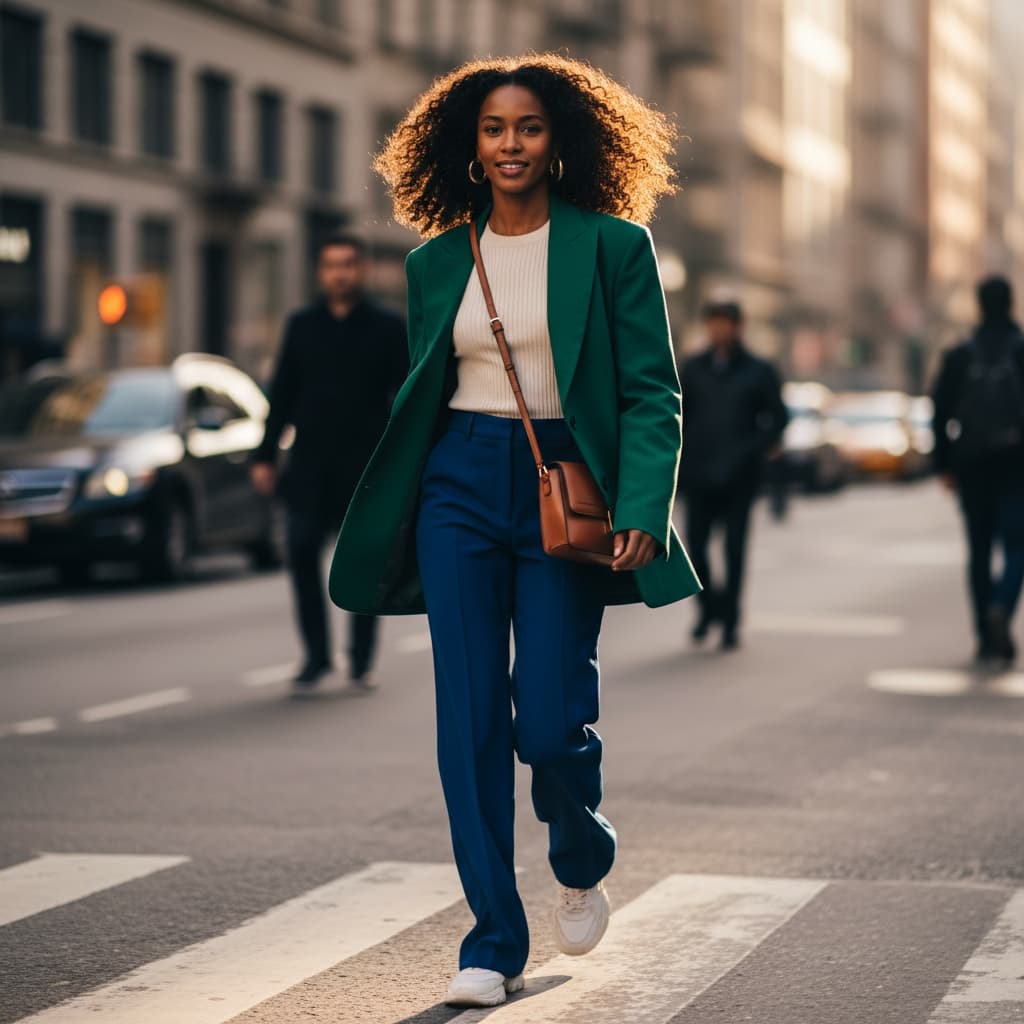 slim black woman walking dynamic street shot 19514998