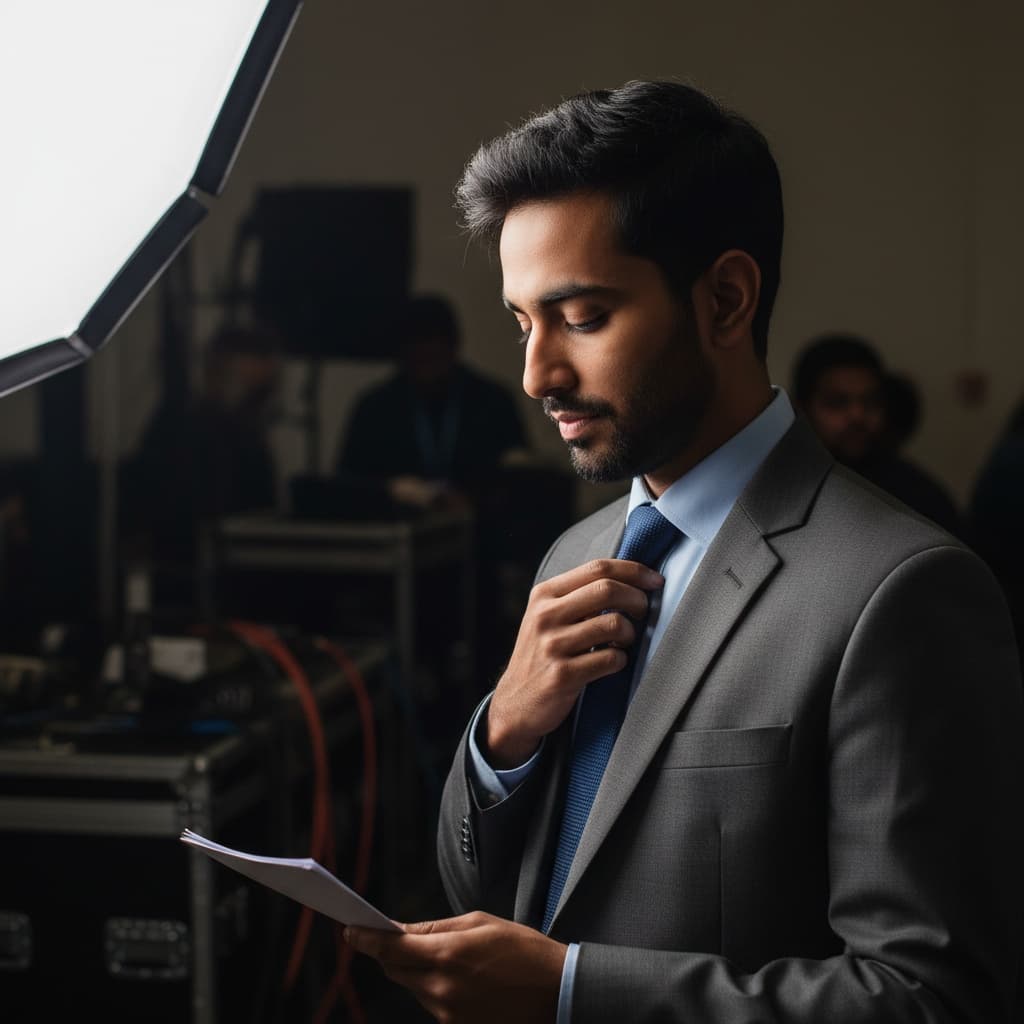 slim indian man backstage preparation portrait 34530542