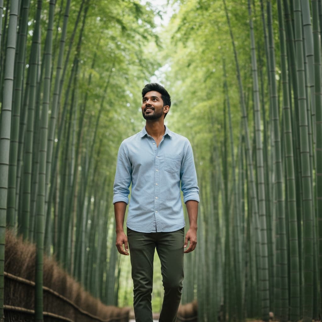 slim indian man bamboo forest arashiyama 40290837