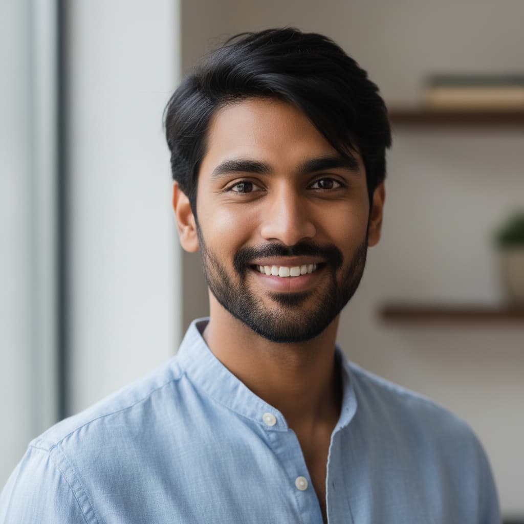 slim indian man casual approachable headshot 98775066