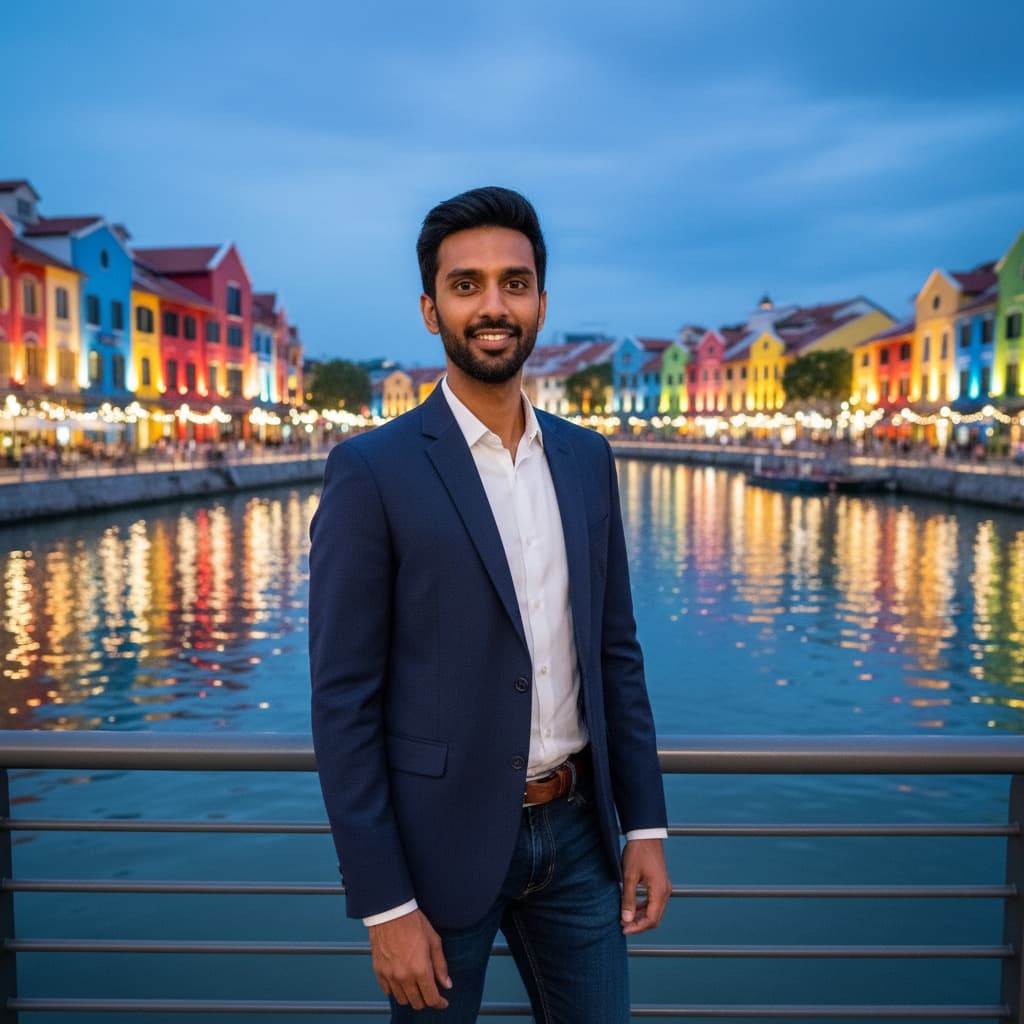 slim indian man clarke quay riverside 84738738