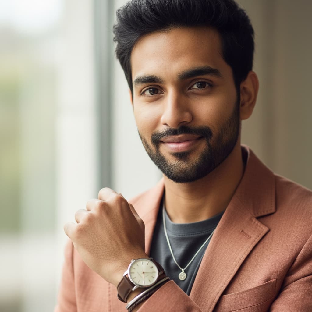 slim indian man close up details accessories 61721818