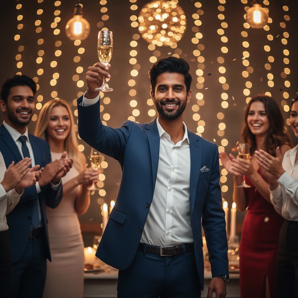 slim indian man company celebration toast 84499821
