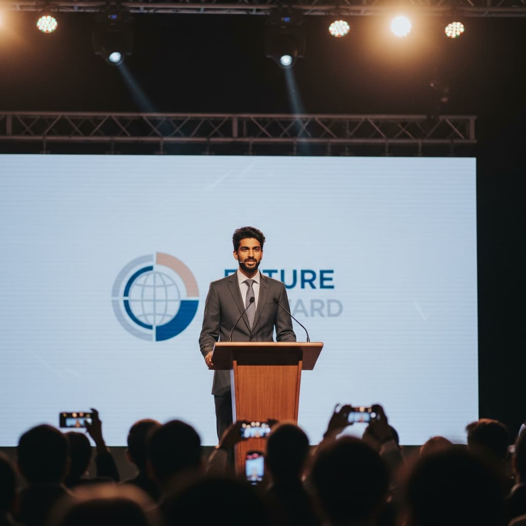 slim indian man conference presentation speaking 78874946