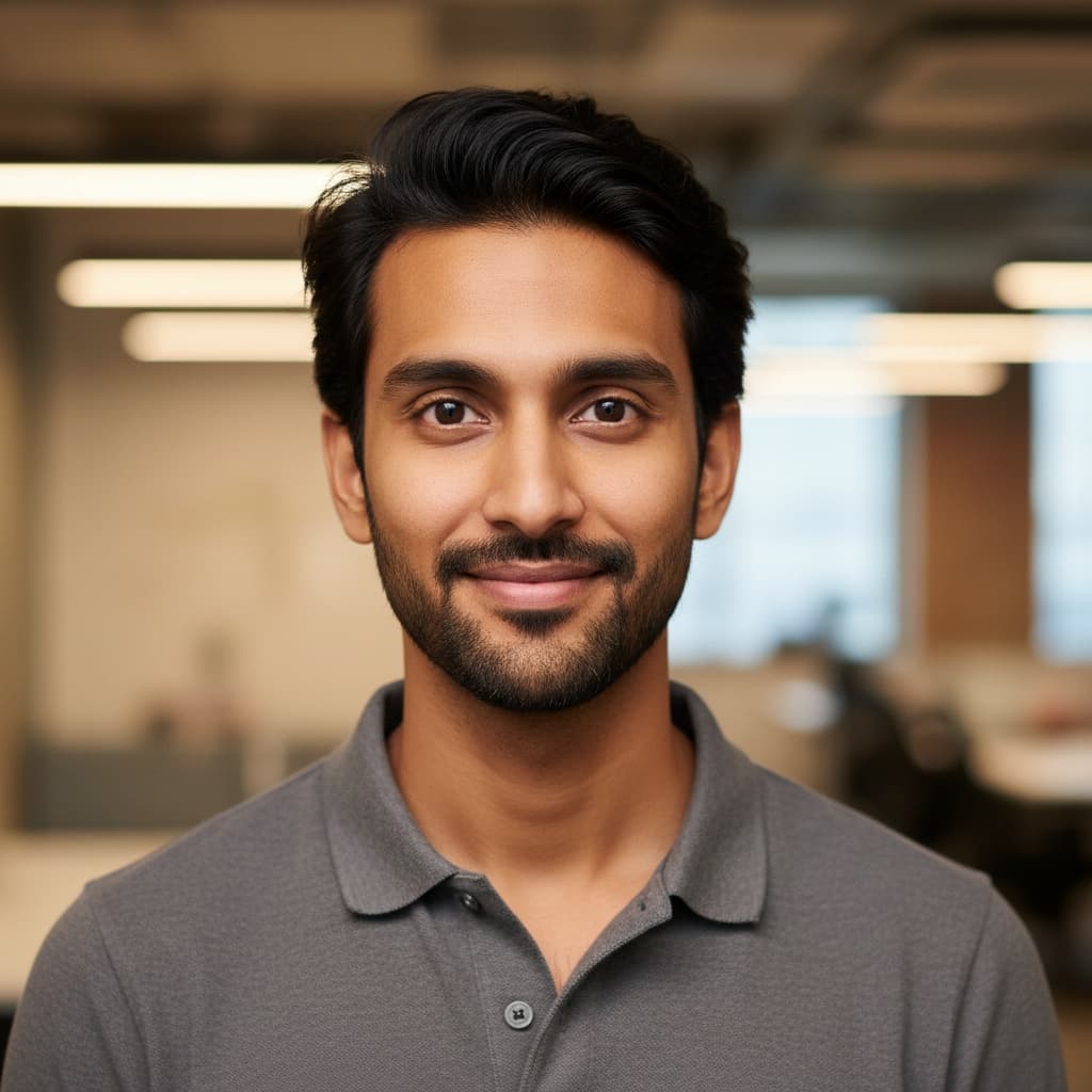 slim indian man creative workspace background 51076771