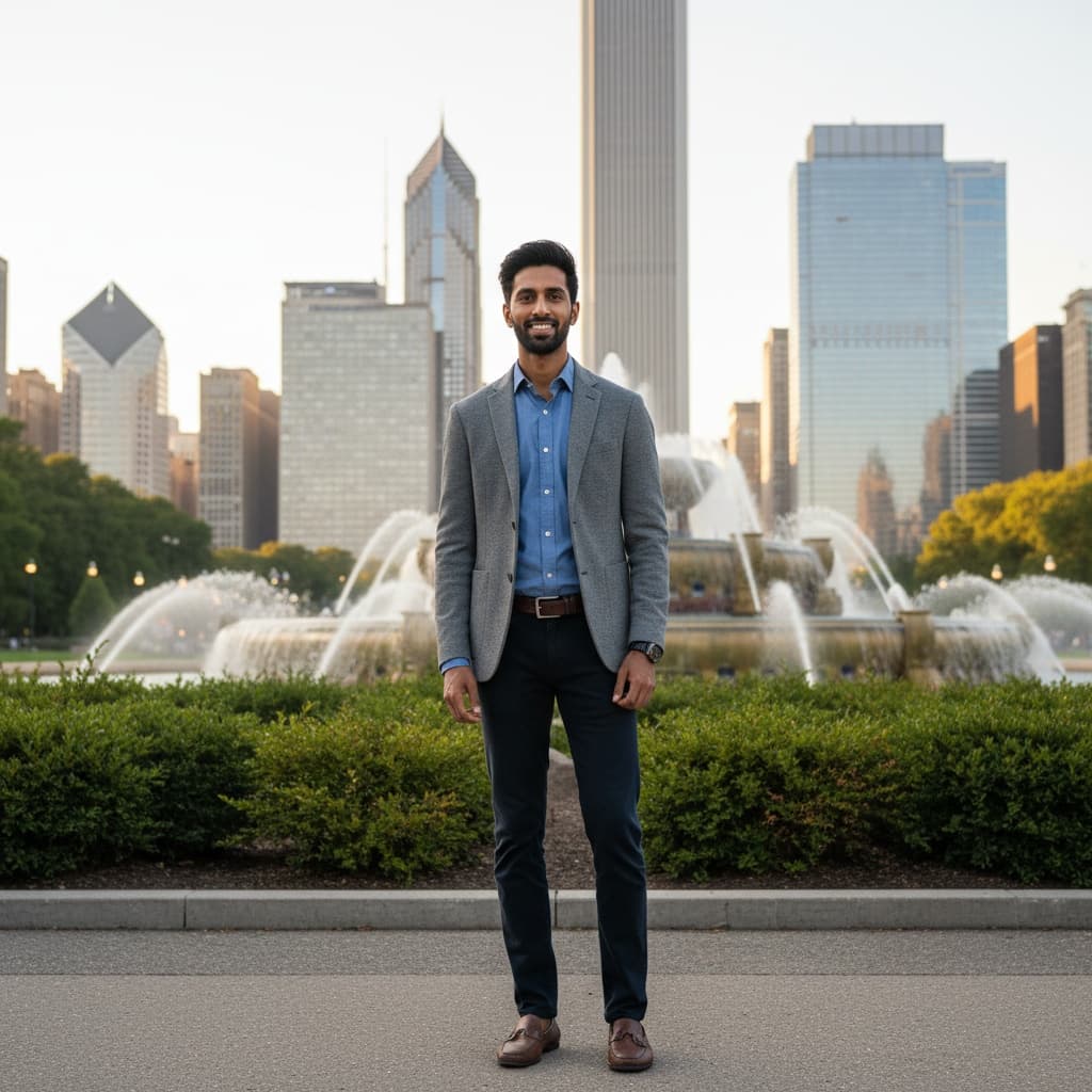 slim indian man grant park buckingham fountain 52626621