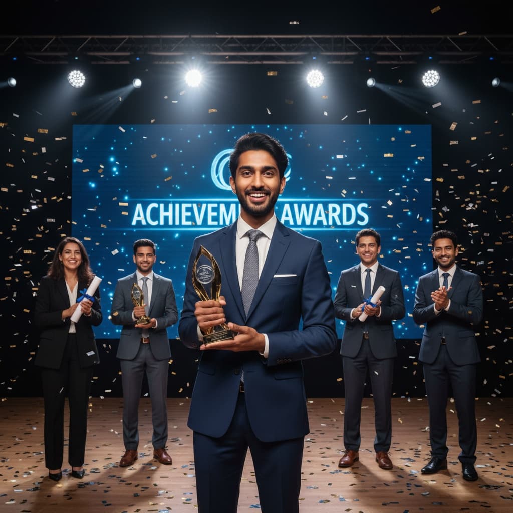 slim indian man group winners on stage 97325690