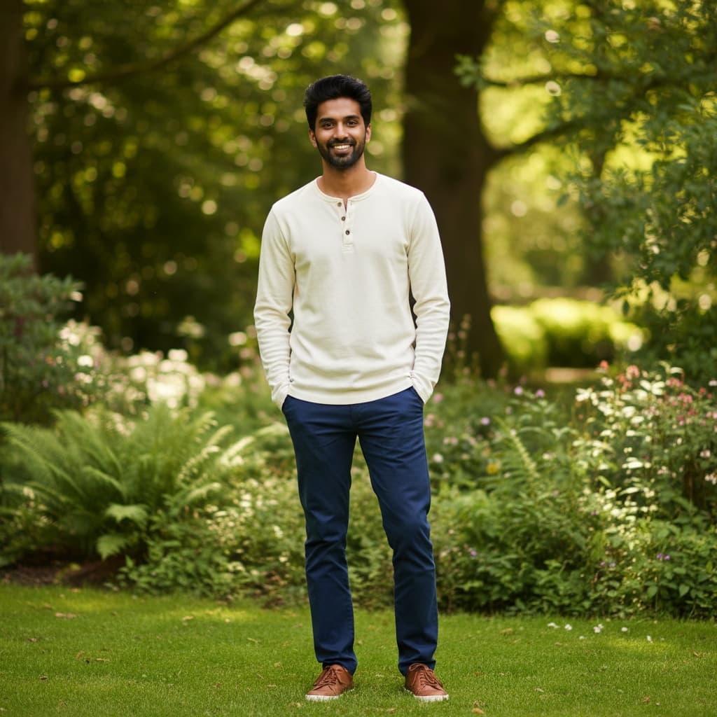 slim indian man outdoor park approachable 78191313