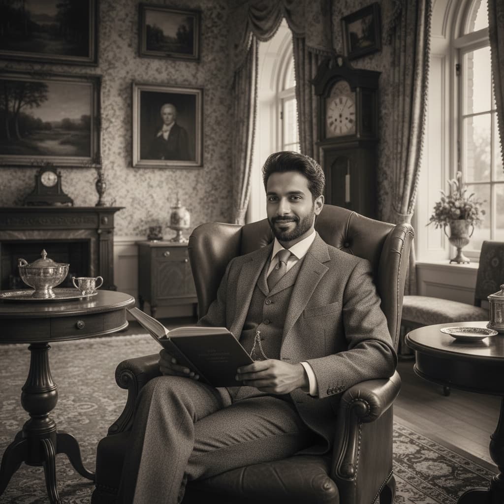 slim indian man parlor room setting 84576521