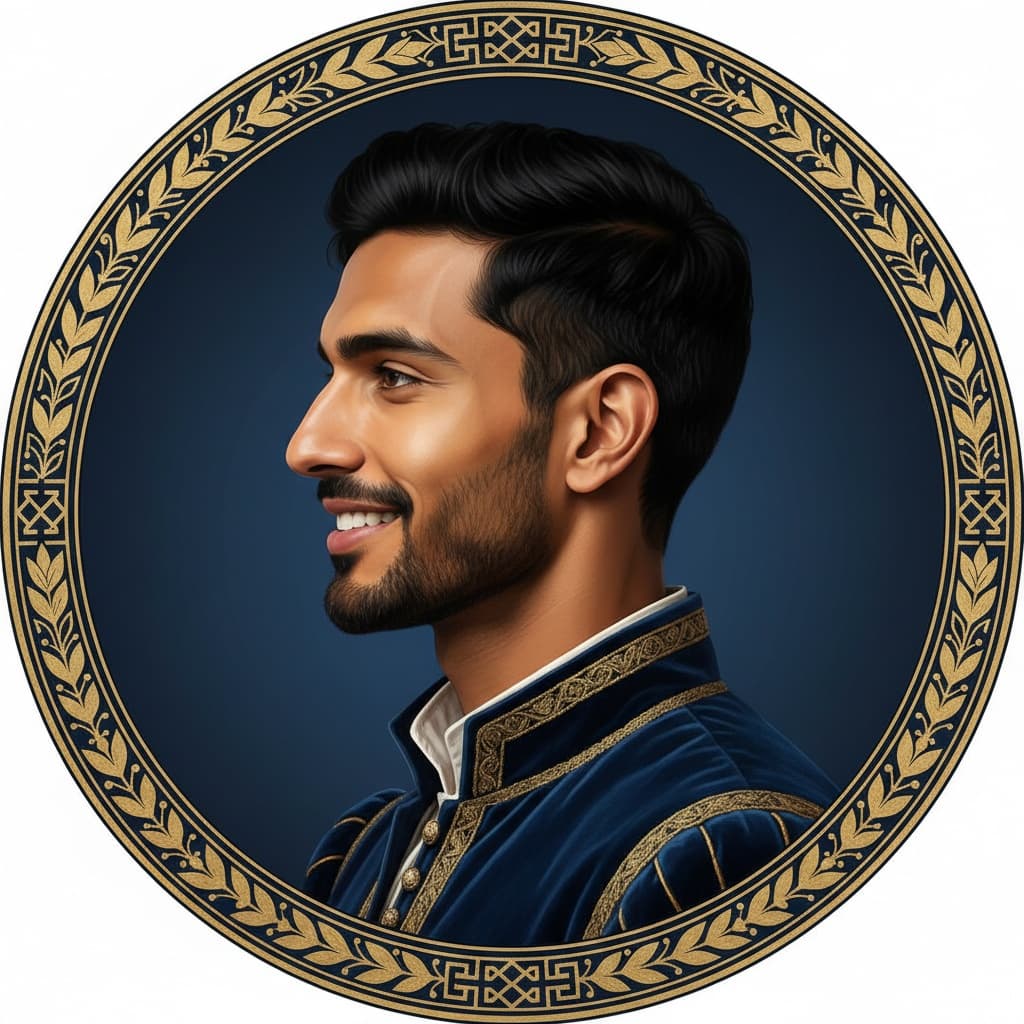 slim indian man profile view medallion 79603339