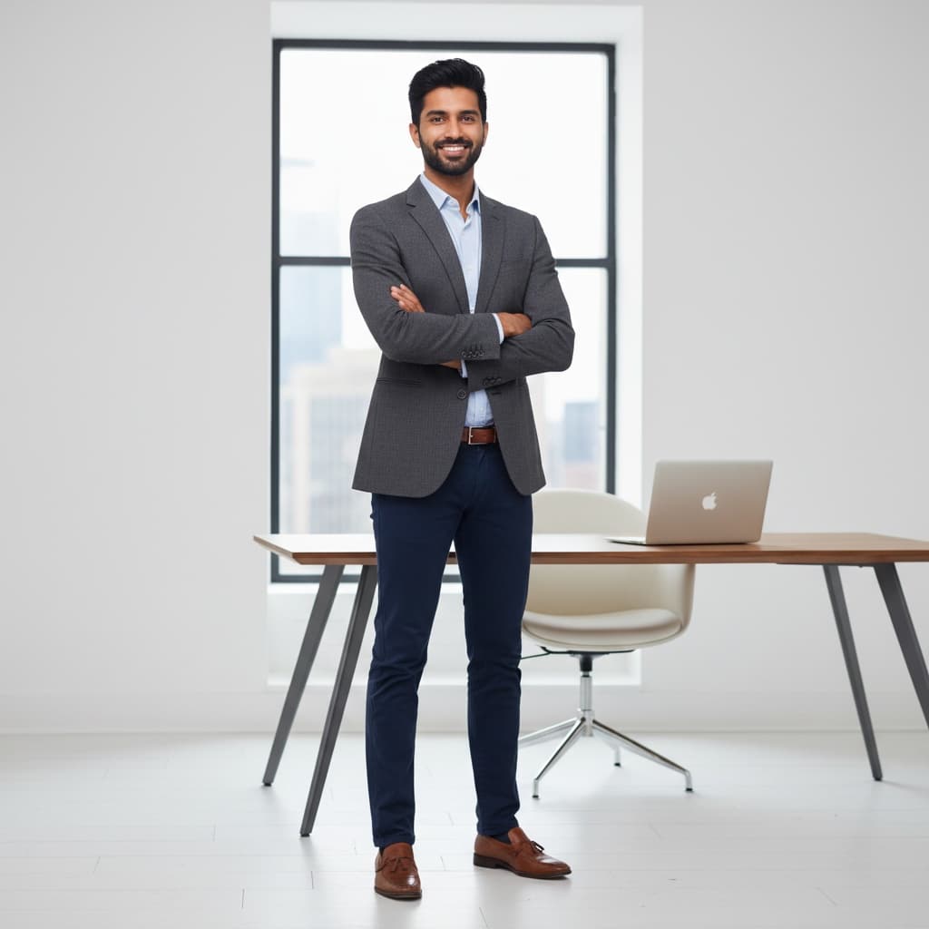 slim indian man standing arms crossed confidence 94188806
