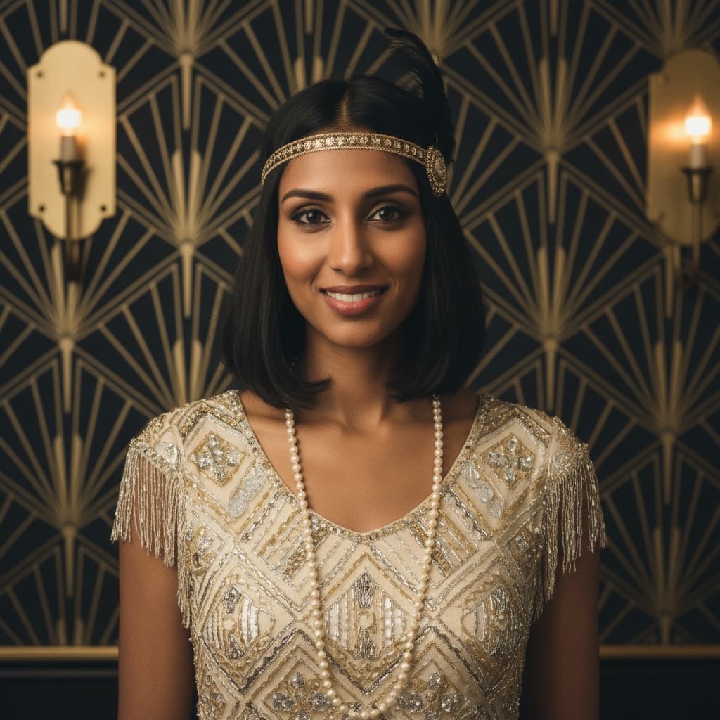 slim indian woman elegant speakeasy portrait 62944408