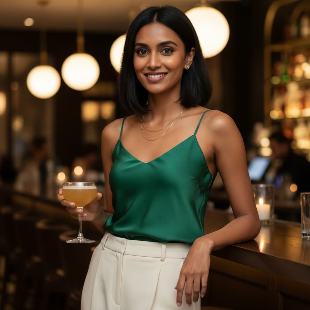 slim indian woman restaurant bar social setting 45691951
