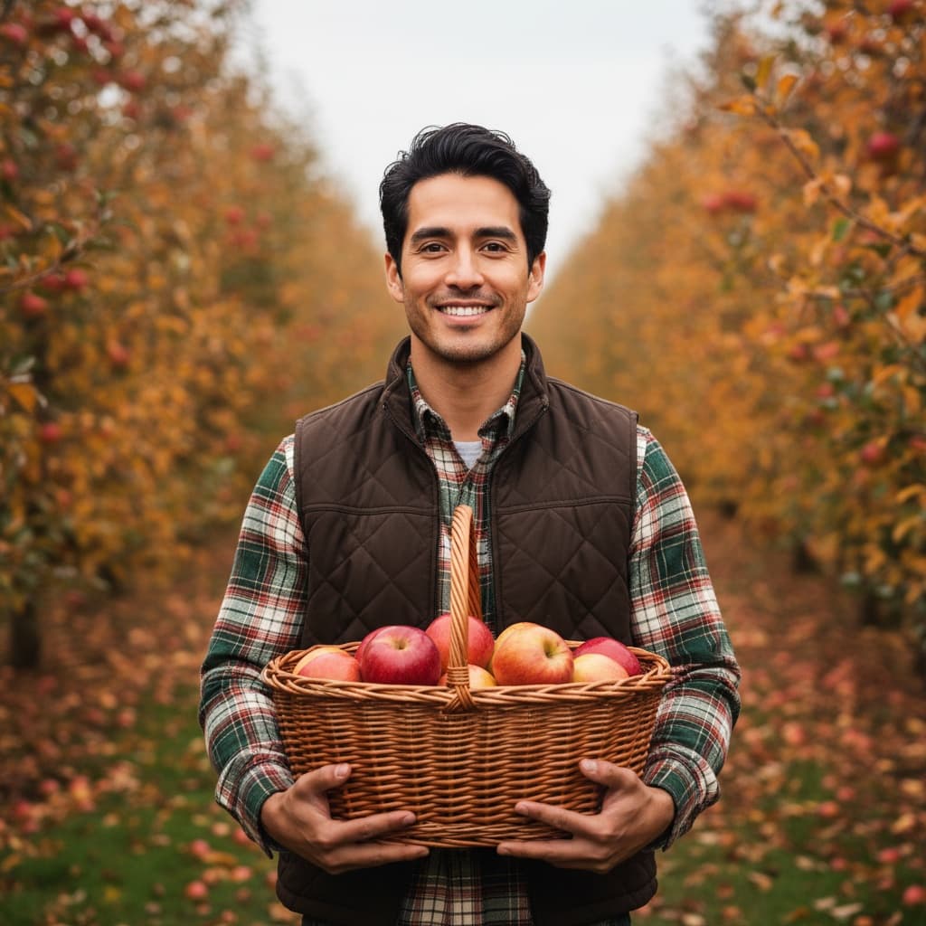 slim latino man apple orchard harvest 47573977