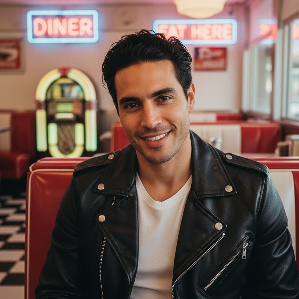 slim latino man classic diner booth 85732993