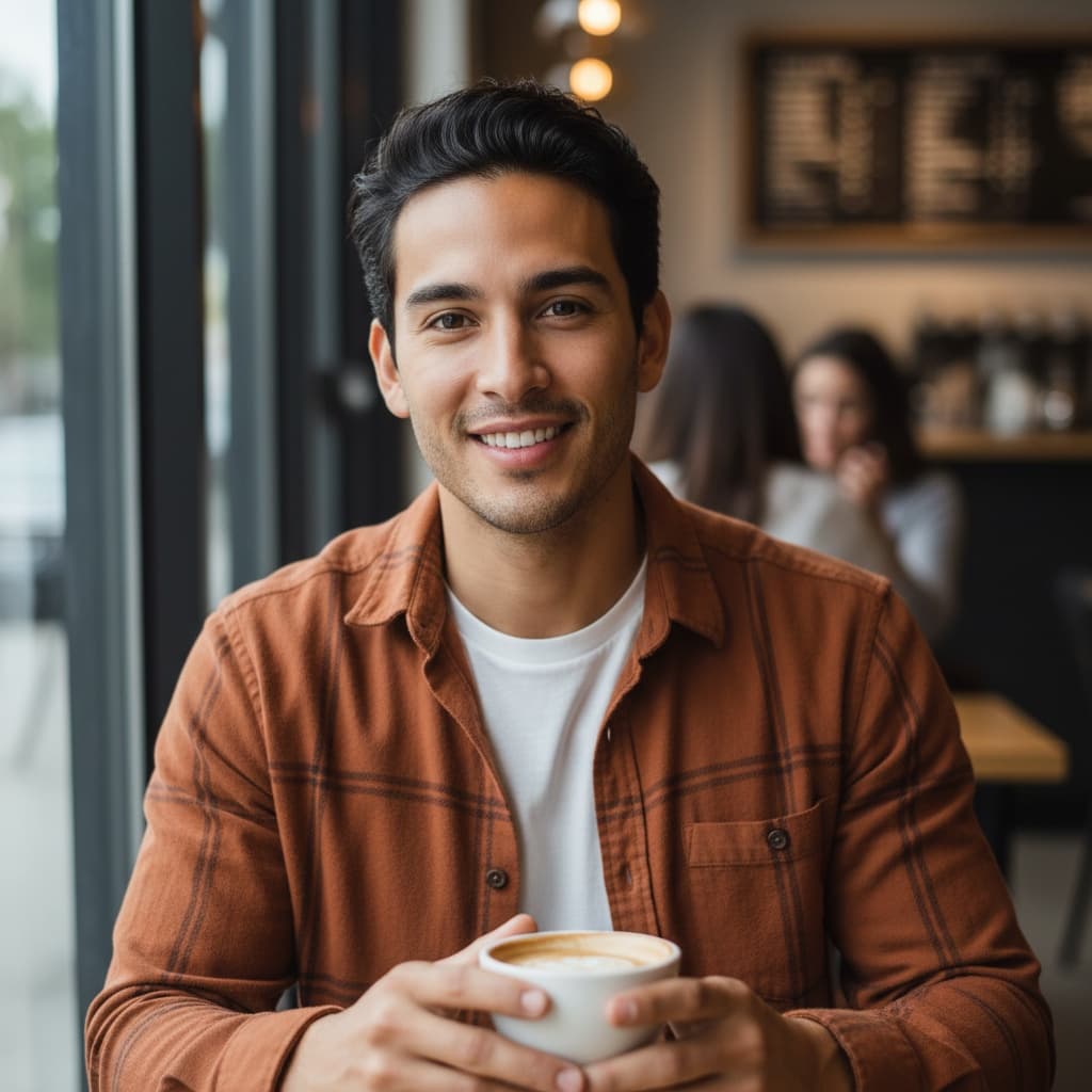 slim latino man coffee shop candid 48001827