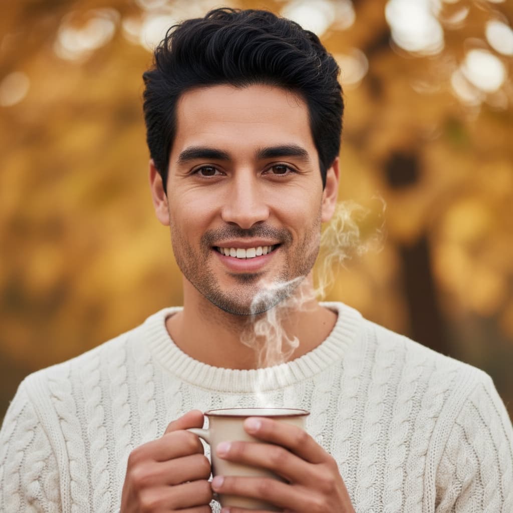 slim latino man cozy coffee fall portrait 63159169
