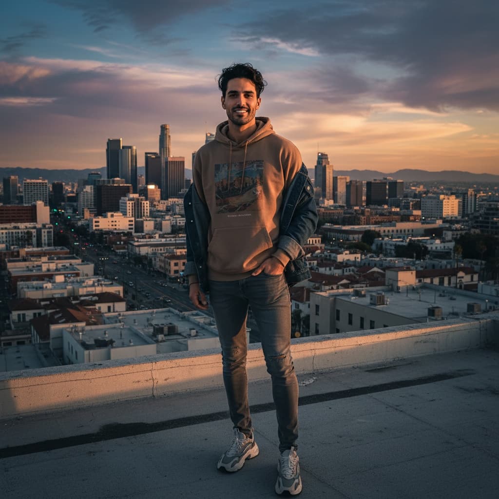 slim latino man downtown la rooftop 11961805