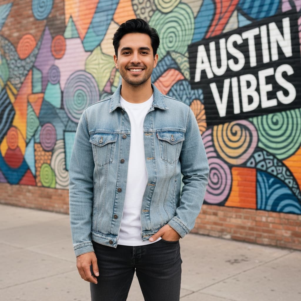 slim latino man downtown mural portrait 73309720