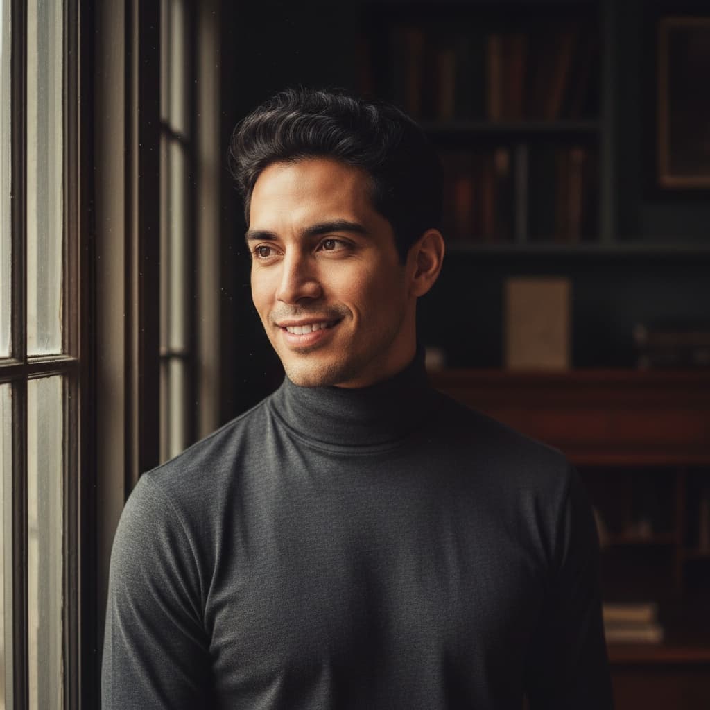 slim latino man dramatic window light 59515884