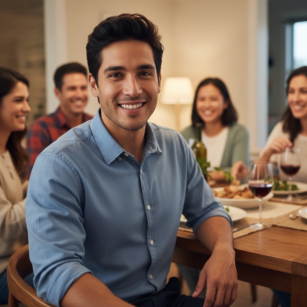 slim latino man family gathering dinner 60493388