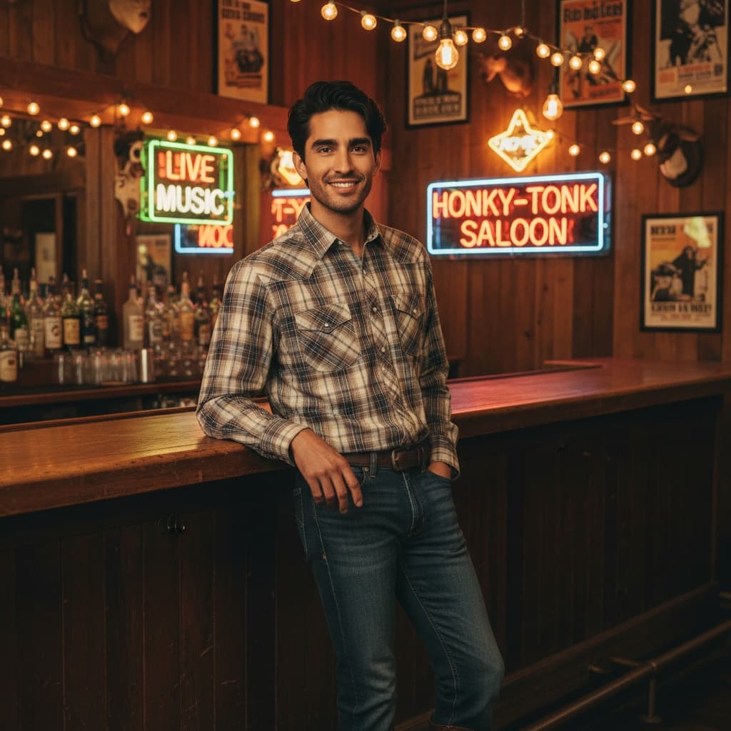 slim latino man honky tonk bar interior 10504482