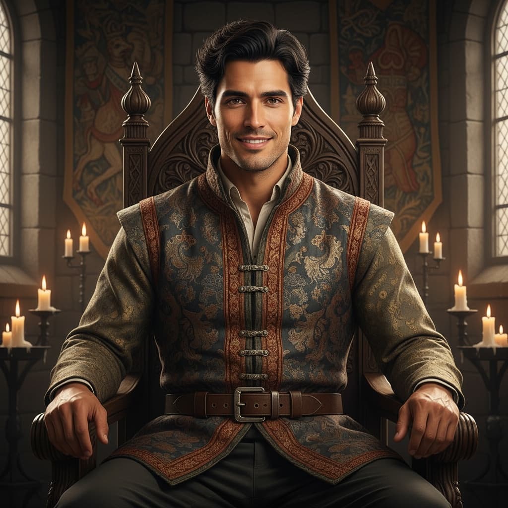 slim latino man noble portrait throne room 87832327