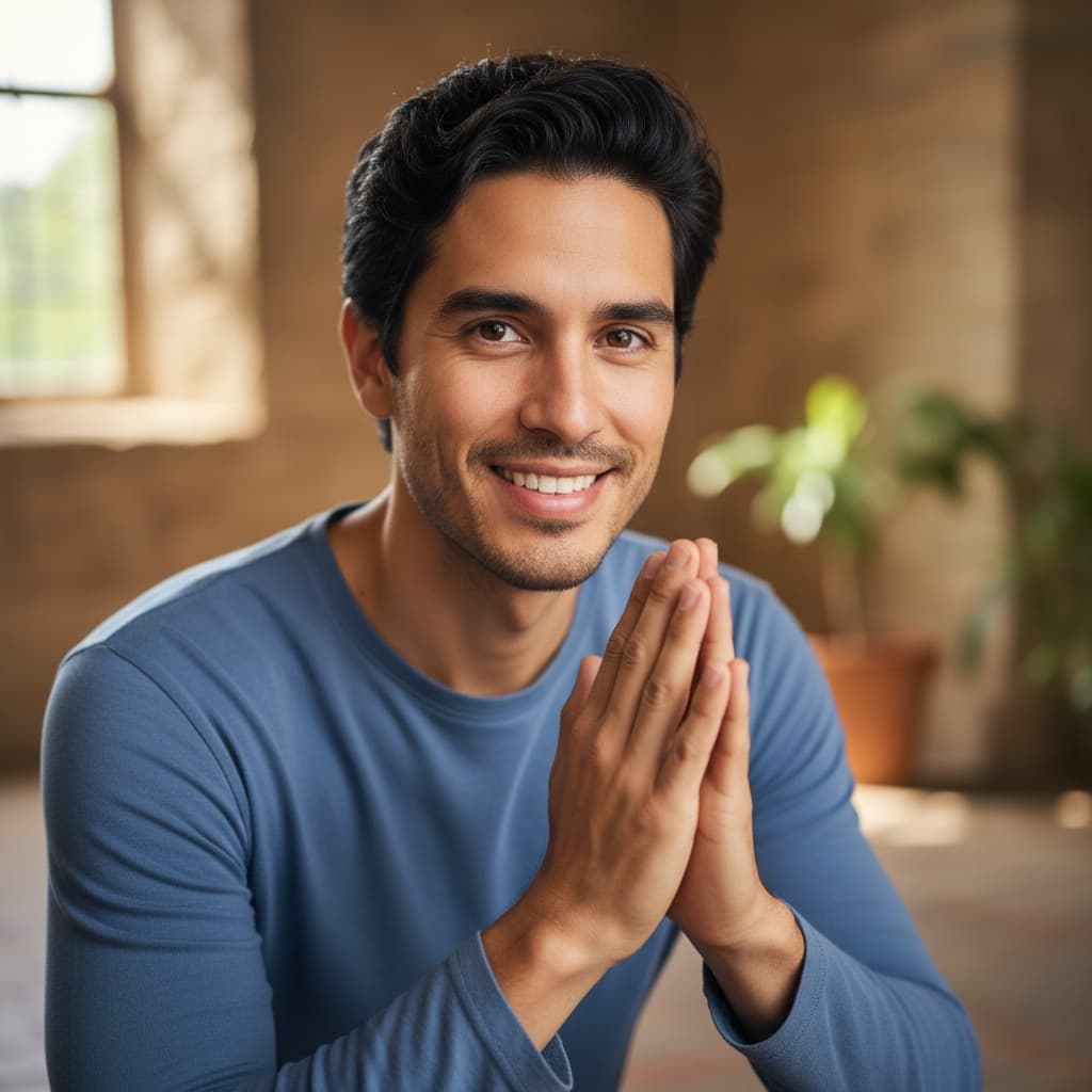 slim latino man prayer reflection peaceful 64396346