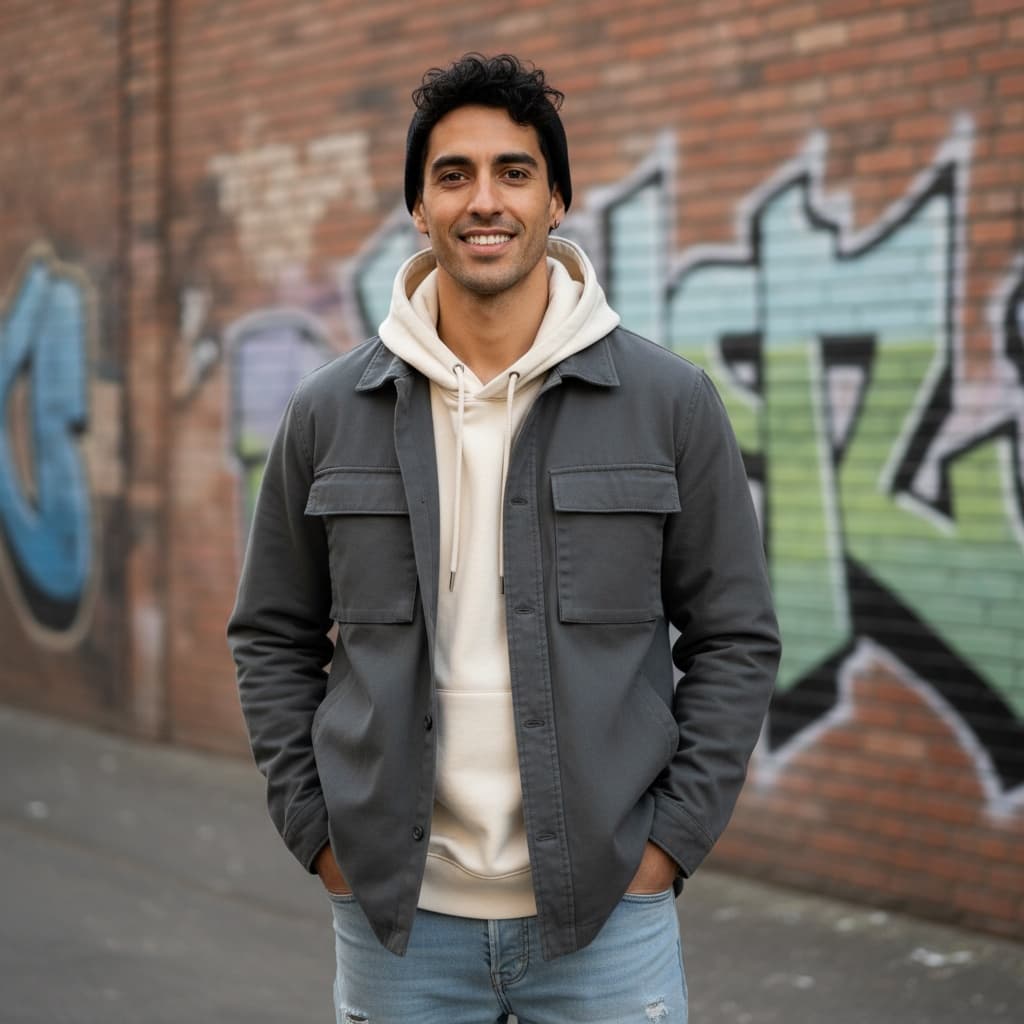 slim latino man street style urban backdrop 52203577
