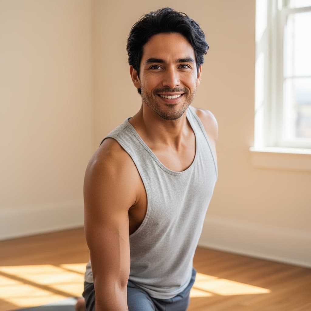 slim latino man yoga wellness practice 66951497