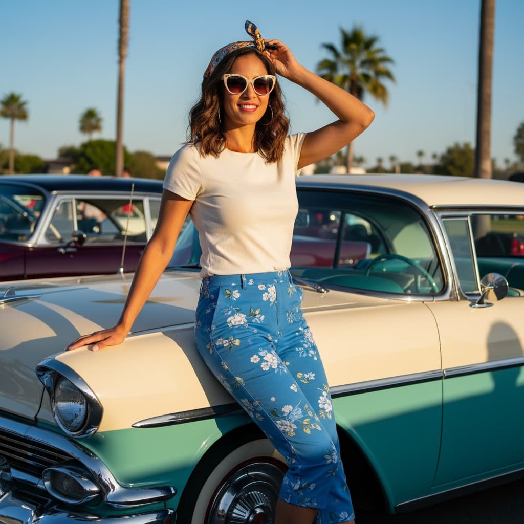 slim latino woman convertible car portrait 14762555
