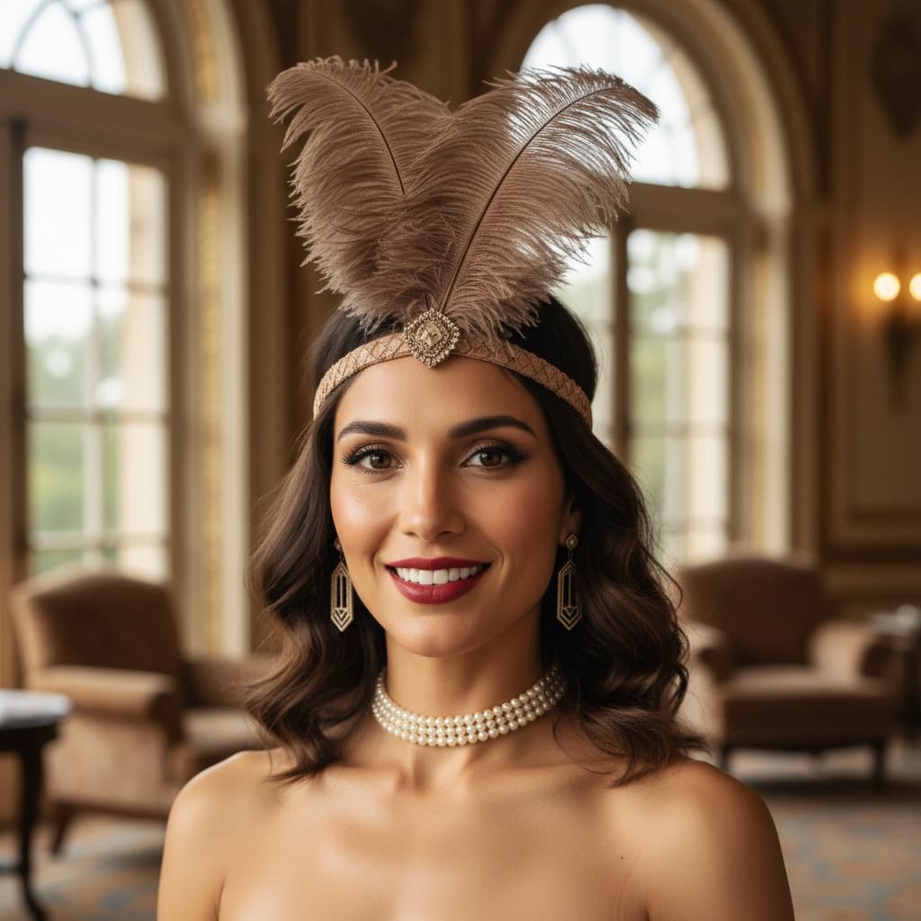 slim latino woman gatsby mansion closeup 98360886