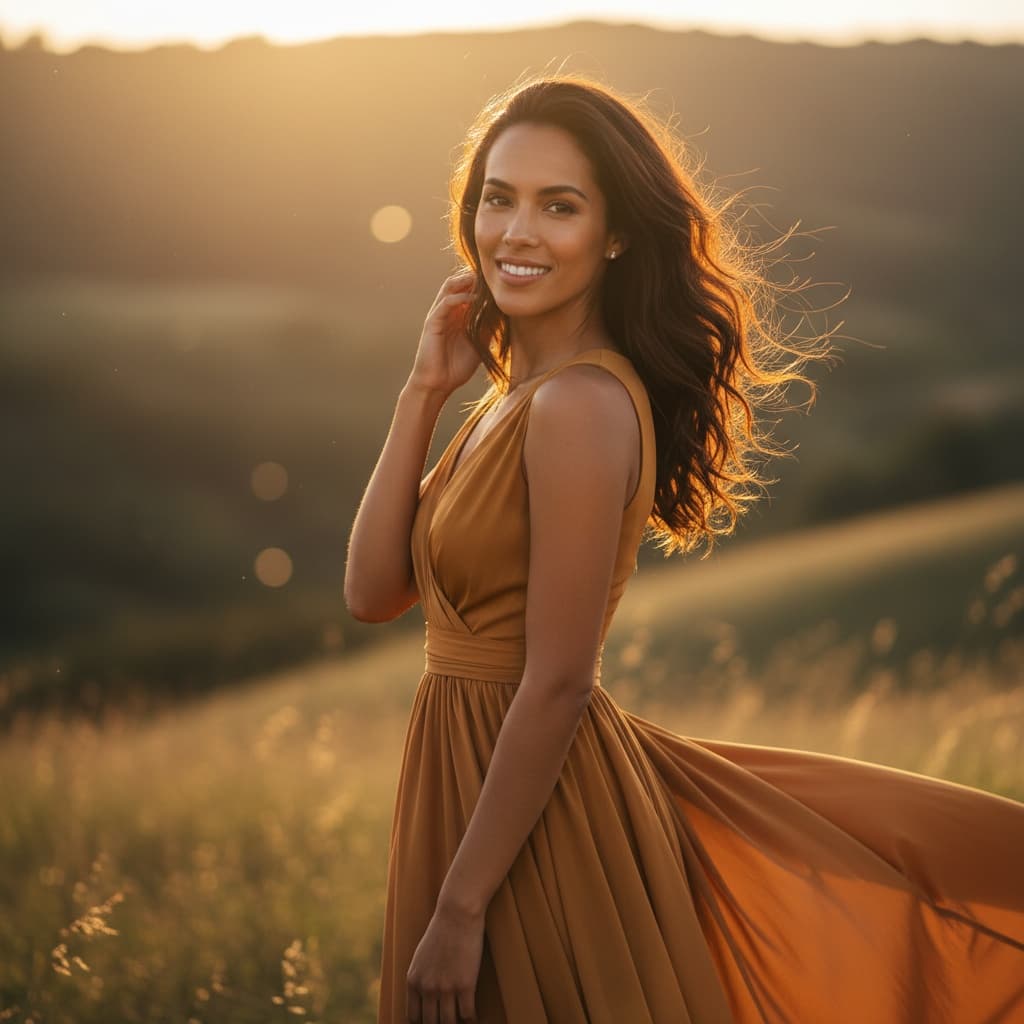 slim latino woman golden hour outdoor glamour 66376217
