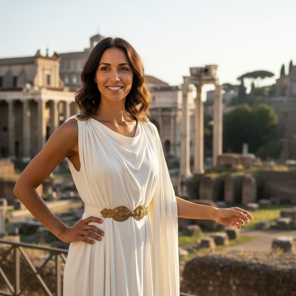 slim latino woman roman forum ruins 90101738