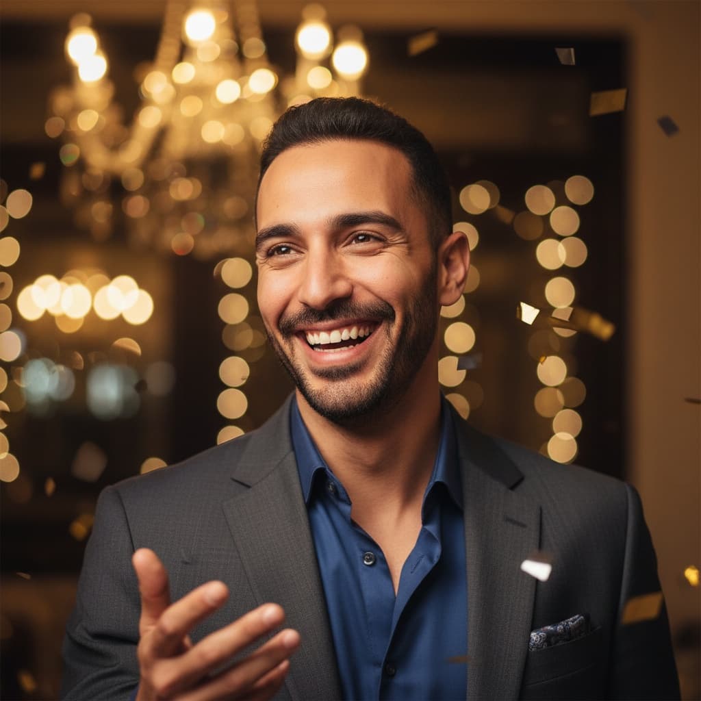 slim middle_eastern man candid celebration moment 42293229