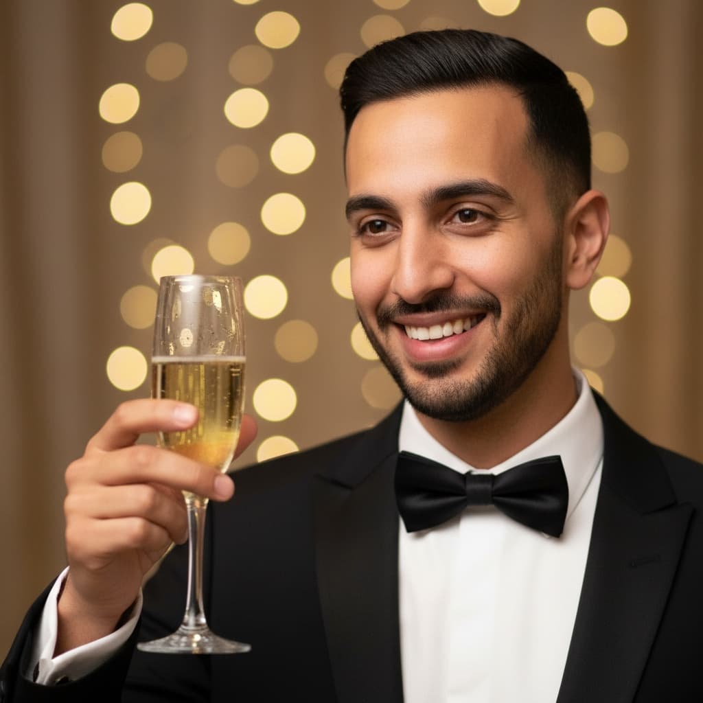 slim middle_eastern man champagne toast moment 75916712